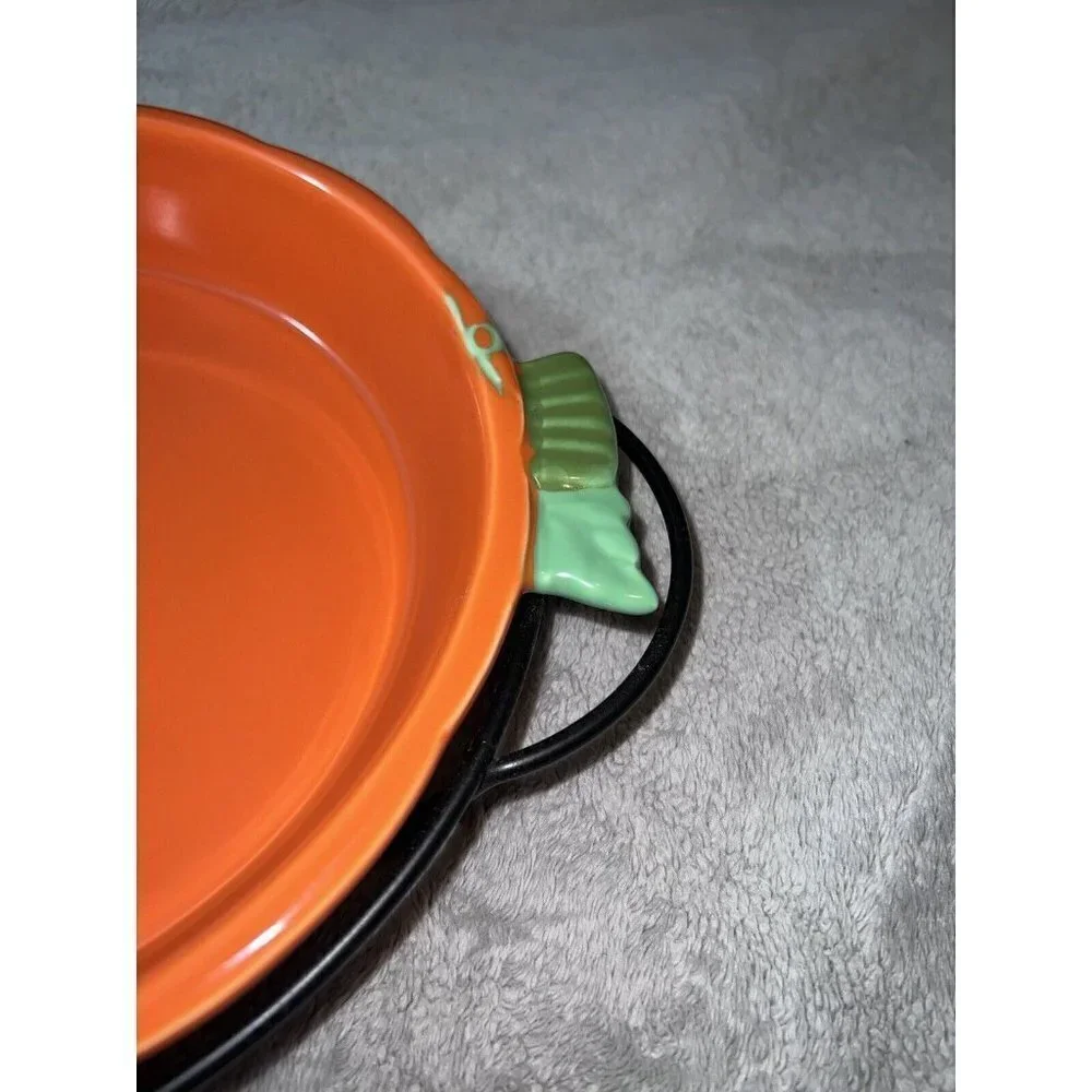 Vintage Avon China Orange PUMPKIN Pie Plate Baking Dish with Serving Stand